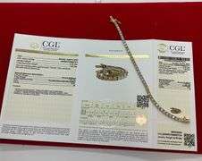CERTIFIED 14K WHITE AND YELLOW GOLD DIAMOND TENNIS BRACELET. 1.25 CARAT