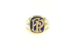 14K Yellow Gold Art Nouveau H P Monogram Initial Lapis Men's Ring