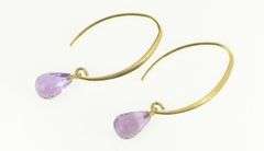 14K Yellow Gold Amethyst Faceted Drop Dangle Hook Vintage Earrings