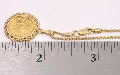 Superb 1990 5 Cent Panda 1/20 Pure Gold Coin Pendant Necklace In 14K Yellow Gold