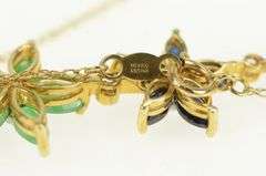 14K Yellow Gold Emerald Ruby Sapphire Diamond Flower Drop Necklace