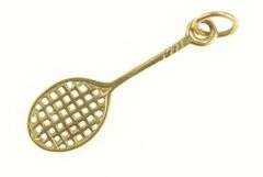 14K Yellow Gold 3D Badminton Tennis Racket Racquet Charm/Pendant