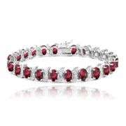 Sterling Silver Created Ruby Link Bracelet