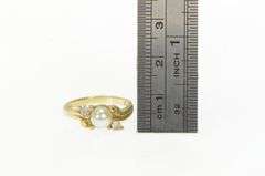 10K Yellow Gold Pearl CZ Accent Vintage Classic Statement Ring