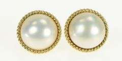 14K Yellow Gold Pearl 13.7mm Vintage French Clip Classic Earrings
