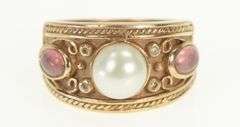 14K Rose Gold Pearl Pink Sapphire Diamond Etruscan Revival Ring