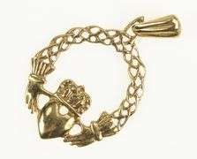 14K Yellow Gold Claddagh Celtic Loyalty Symbol Filigree Charm/Pendant