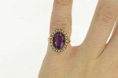 14K Yellow Gold Victorian Oval Amethyst Seed Pearl Cocktail Ring