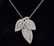 CZ Leaf Pendant Necklace In Sterling Silver