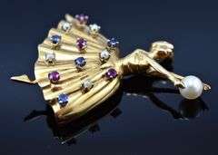 Charming 14K Ballerina Multi-Gemstone Brooch