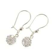 18K White Gold Round CZ Cluster Flower Dangle Statement Earrings