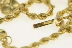 14K Yellow Gold 2.3mm Rope Link Heart Love Chain Vintage Necklace