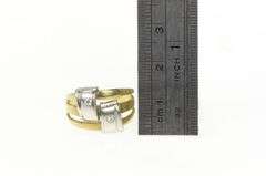 14K Yellow Gold Diamond Two Tone Layered Look Statement Band Ring