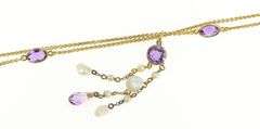 14K Yellow Gold Amethyst Pearl Fringe By The Yard Chain Necklace