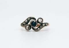 Antique 14kt Rose Gold, Blue Sapphire & Diamond Ring