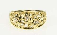 14K Yellow Gold Diamond Domed Flower Floral Statement Ring