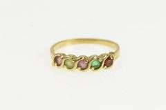 14K Yellow Gold Garnet Peridot Emerald Pink Topaz Wavy Band Ring