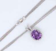 Fabulous White Gold Amethyst and Diamond accent Pendant on Multi Row Chain Necklace