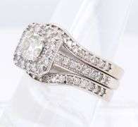 Elegant White Gold Round Brilliant Cut Diamond and Halo Wedding Set