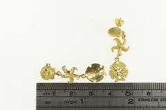 14K Yellow Gold Sea Shell Ocean Beach Motif Star Fish Dangle Earrings