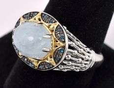 Quartz And Blue Diamond Ring In Sterling Silver