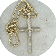 14K YELLOW GOLD SPARKLING CROSS NECKLACE