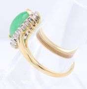 Gorgous Yellow Gold Green Jade and Diamond Ring