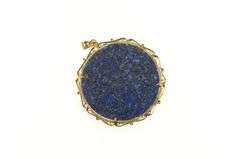 14K Yellow Gold Buddhist Lapis Jade Chinese Medallion Pendant/Pin