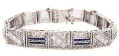 Vintage 0.28ctw Diamond and Synthetic Sapphire Scroll Milgrain Bracelet in 14K and Platinum