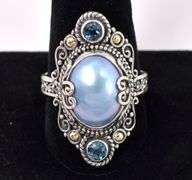 Pearl And Blue Topaz Ring In Sterling Silver