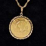 Stunning 1987 Pandan 1/4 oz Pure Gold 25 Cent Coin Pendant Necklace In 14K Yellow Gold