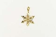 14K Yellow Gold Diamond Cut Snow Flake Winter Motif Charm/Pendant