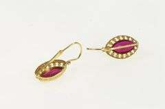 14K Yellow Gold Marquise Syn. Ruby Ornate Filigree Dangle Earrings