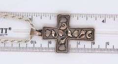 Vintage Sterling Silver Signed Cross Pendant on Rope Chain