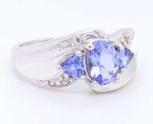 Powerful White Gold 1ctw Tanzanite and Diamond Bypass Ring