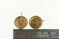 14K Yellow Gold Round High Relief Love Birds Ornate Dangle Earrings