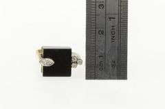 14K Yellow Gold Black Onyx Cube Diamond 1960's Geometric Ring