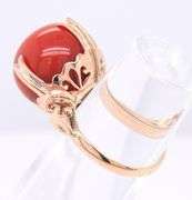 Vintage Yellow Gold Red Coral Cab Ring