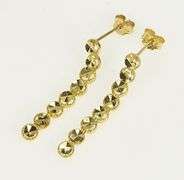 14K Yellow Gold Geometric Round Burst Dangle Vintage Chain Earrings