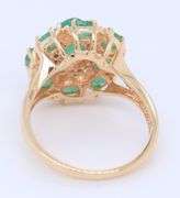 Pleasing Yellow Gold Emerald and Emerald Halo with Diamond Halo Ring
