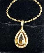 LUXURIOUS YELLOW SILVER CITRINE TEAR DROP NECKLACE WITH DIAMONDS