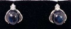 Dreamy 12.39CTW Cabochon-Cut Star Sapphire & 0.20CTW Diamond Earrings in Sterling Silver
