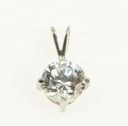 14K White Gold Round Solitaire Cubic Zirconia Classic Simple Pendant