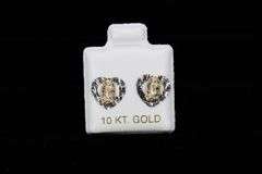 10k Yellow & White Gold Virgin Mary Saint White Diamond-Cut Stud Earrings