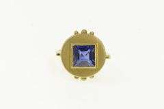 14K Yellow Gold Princess Iolite Geometric Steampunk Statement Ring