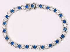 Blue And White CZ Tennis Bracelet In Sterling Silver