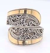 Vintage 925 Sterling Silver Bypass Ring with Yellow Gold accent