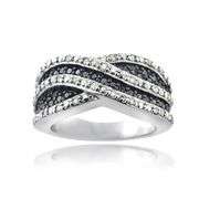Black & White Diamond Crossover Wave Ring in Sterling Silver