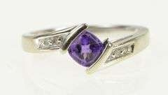 10K White Gold Cushion Faceted Amethyst Diamond Bypass Ring