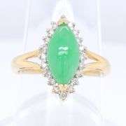 Gorgous Yellow Gold Green Jade and Diamond Ring